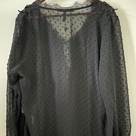 BCBGMaxAzria Swiss Dot Sheer Lace Detail Blouse In Black Size XL - Picture 7 of 15